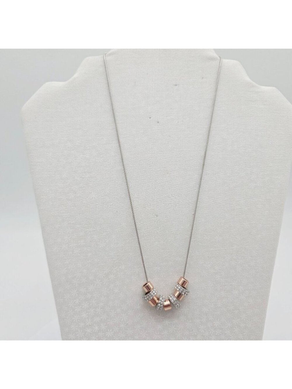 Rose Gold & Silver Tone Pendant Necklace With Rhinestone Accents Lobster Clasp - Picture 2 of 6